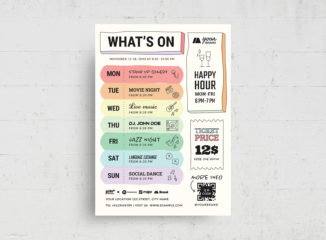 What's On Event Schedule Flyer (PSD, AI, Vector Formats)