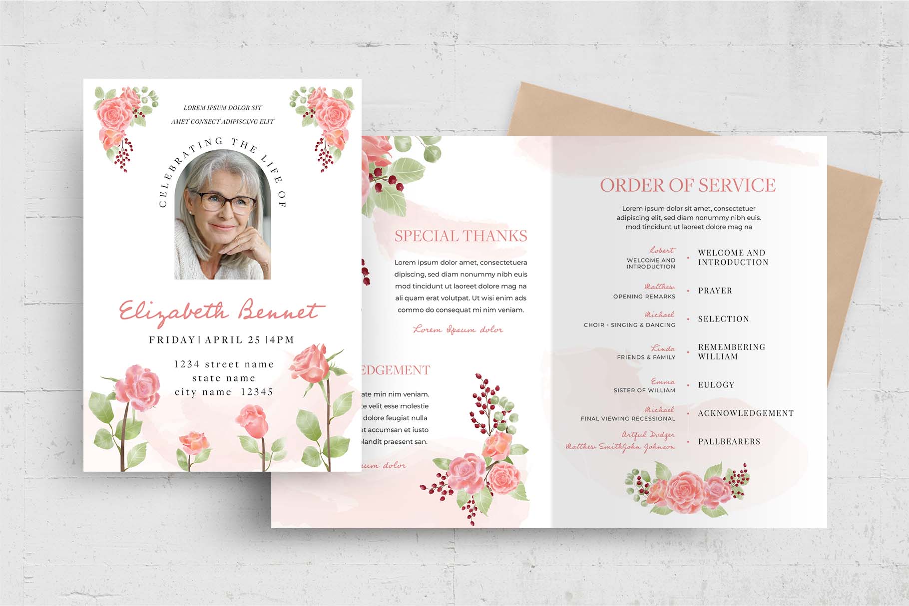 Watercolor Rose Funeral Flyer (PSD, AI, Vector Formats)