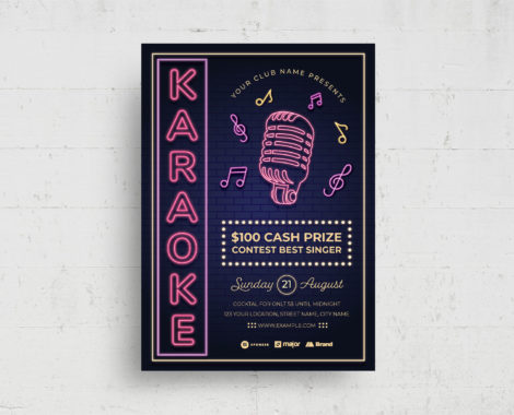 Neon Karaoke Night Flyer Template (PSD, AI, Vector Formats)