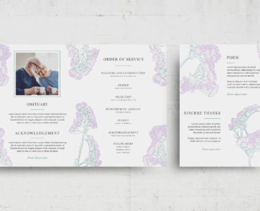 Purple Flower Funeral Program Flyer (PSD, AI, Vector Formats)
