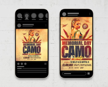 Memorial Day Camo Party Flyer (PSD, AI, Vector Formats)