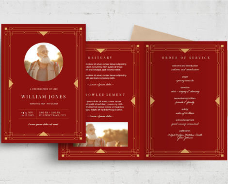 Red & Gold Funeral Program Template (PSD, AI, Vector Formats)