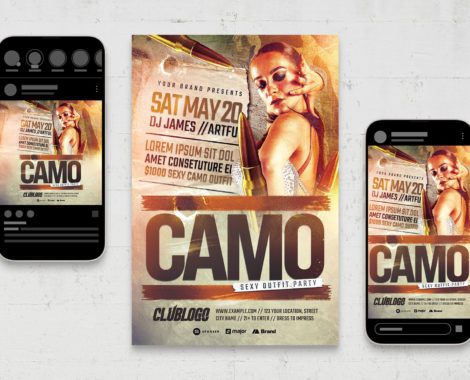 Camo Party Club Flyer Template (PSD, AI, Vector Formats)
