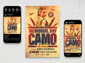 Memorial Day Camo Party Flyer (PSD, AI, Vector Formats)