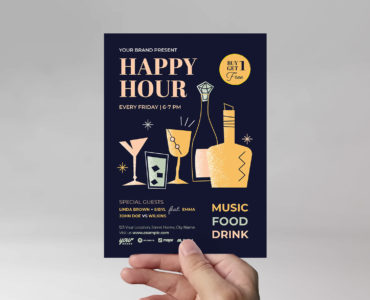 Retro Happy Hour Flyer (PSD, AI, Vector Formats)