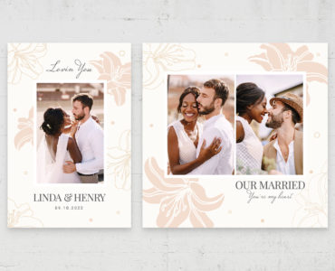 Wedding Photo Card with Flower Illustrations (PSD, AI, Vector Formats)