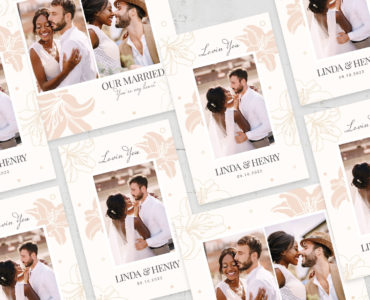 Wedding Photo Card with Flower Illustrations (PSD, AI, Vector Formats)