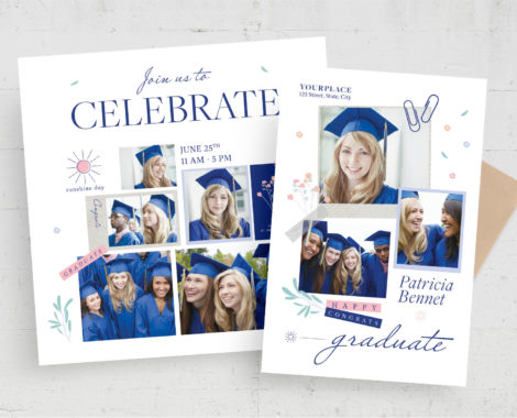 Graduation Photo Collage Postcard (PSD, AI, Vector Formats)