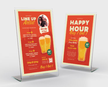 Happy Hour Flyer Beer Illustration (AI, Vector Formats)