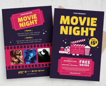 Movie Night Flyer Template (AI, Vector Formats)