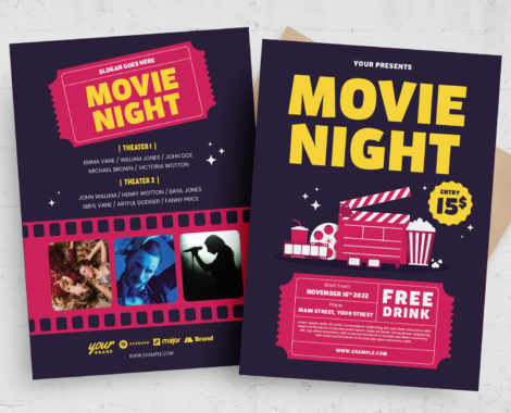Movie Night Flyer Template (AI, Vector Formats)