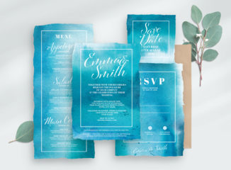Watercolor Blue Wedding Invitation (PSD Format)