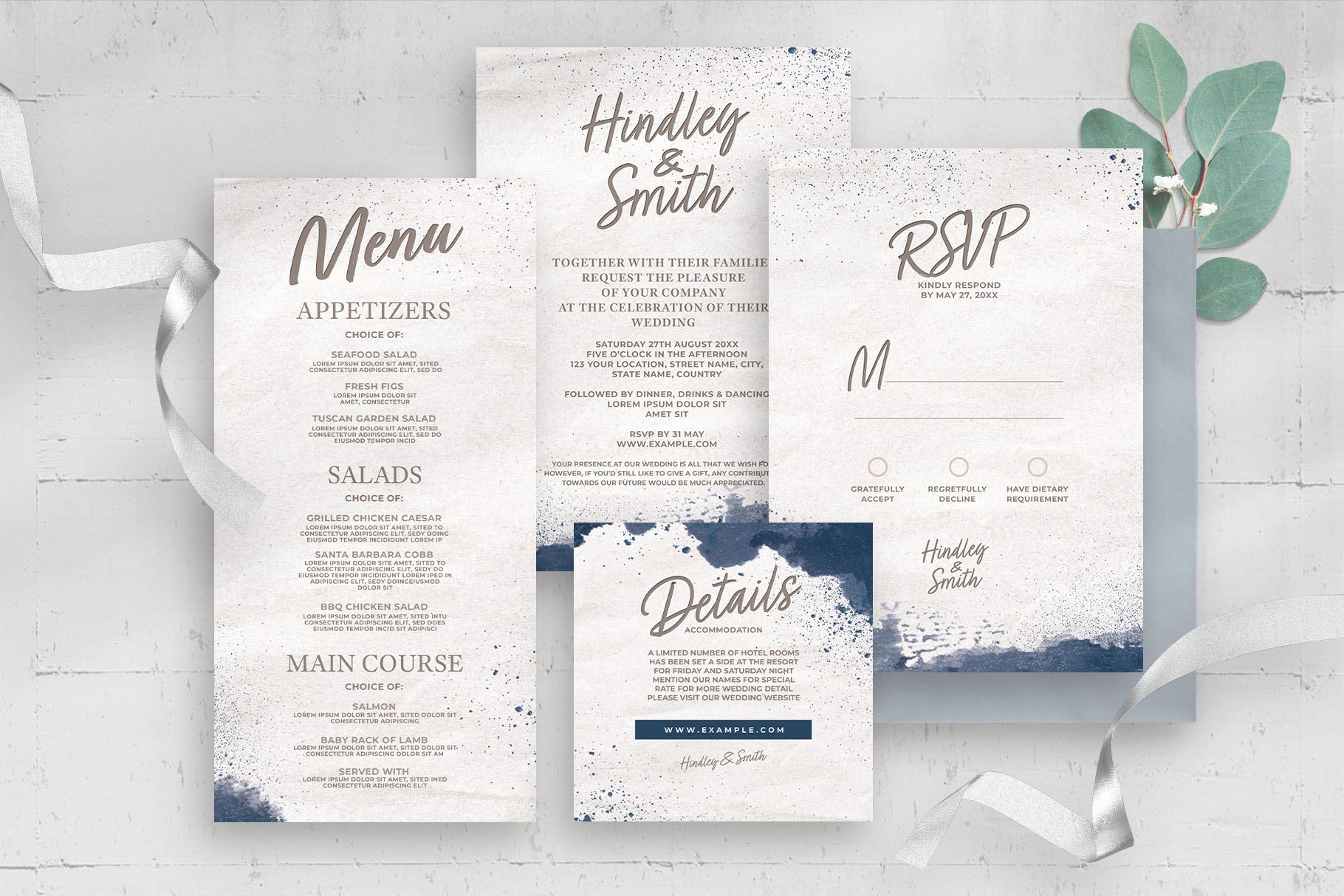 White Blue Wedding Invitation Suite Cover Psd 