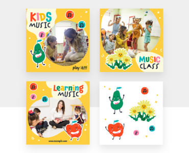 Kindergarten Music Social Media Templates (PSD, AI, Vector Formats)