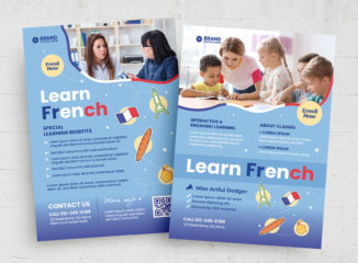 French Language Class Flyer Template (PSD, AI, Vector Formats)