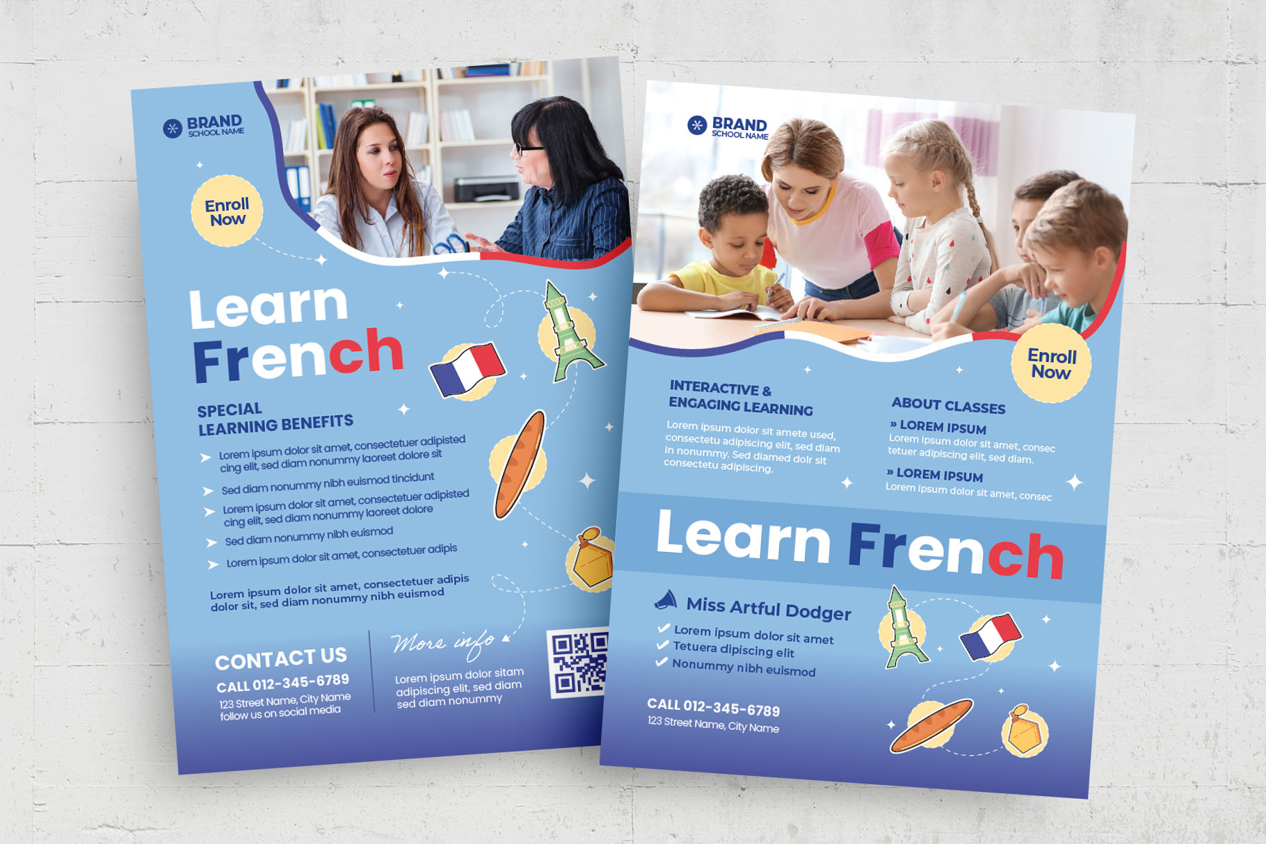 French Language Class Flyer Template (PSD, AI, Vector Formats)