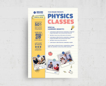 School Science Physics Class Flyer (PSD, AI, Vector Formats)