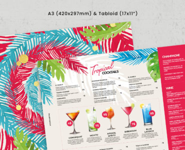 Tropical Cocktail Bar Menu (PSD Format)