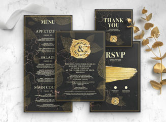 Black & Gold Wedding Stationery (PSD Format)