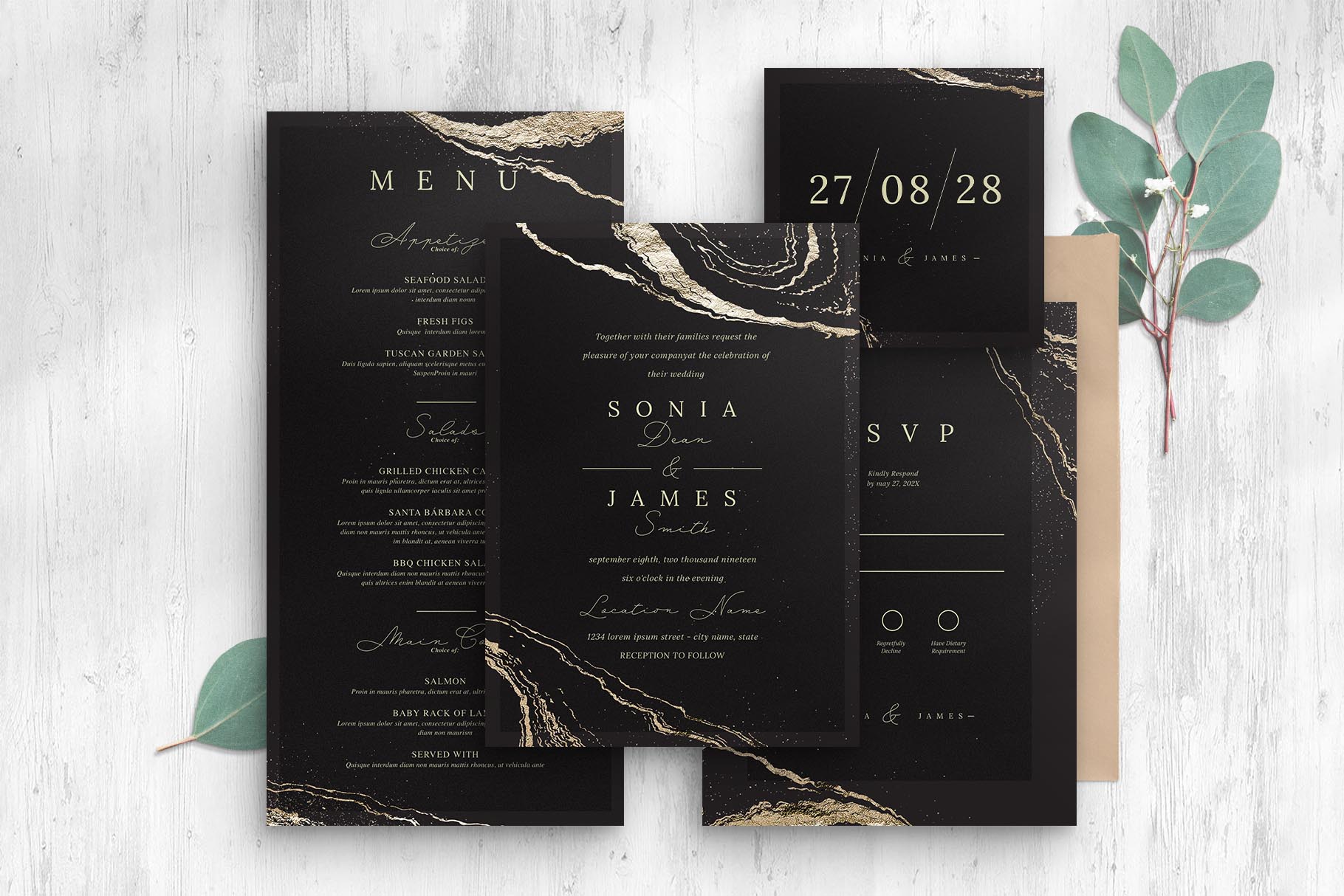 Black & Gold Wedding Templates (PSD Format)