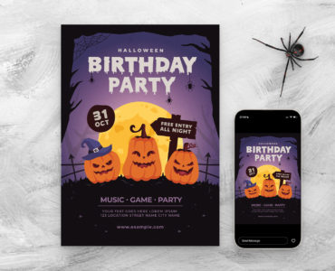 Halloween Birthday Party Flyer (PSD, AI, Vector Formats)