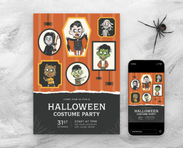 Halloween Party Photo Card Flyer (PSD, AI, EPS Vector)