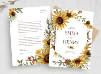 Fall Sunflower Wedding Invitation (PSD Format)