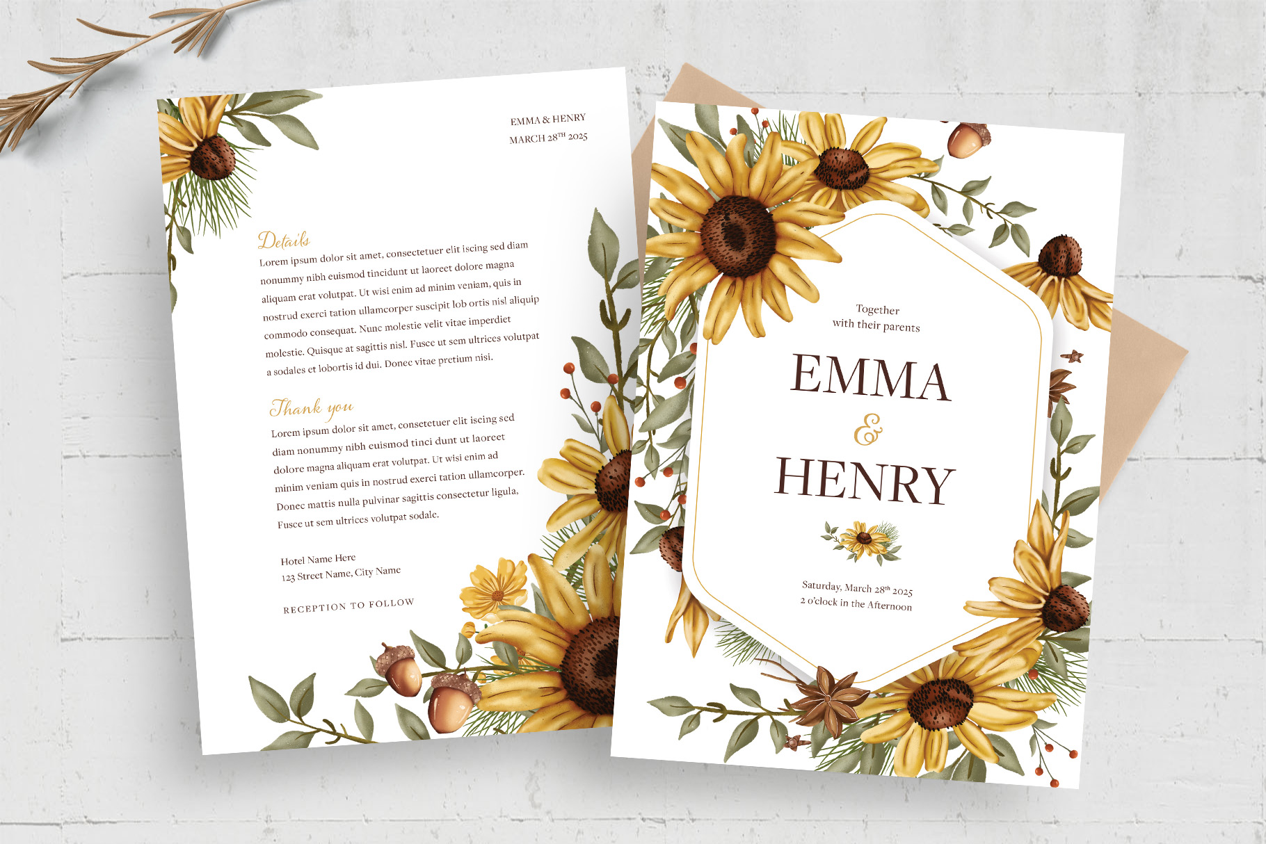 Fall Sunflower Wedding Invitation (PSD Format)