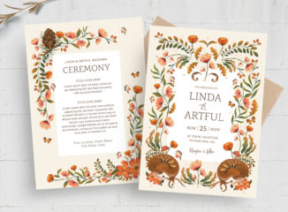 Autumn Fall Wedding Card Flyer Template (PSD Format)