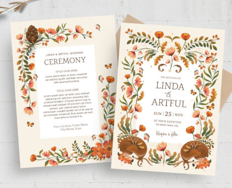 Autumn Fall Wedding Card Flyer Template (PSD Format)