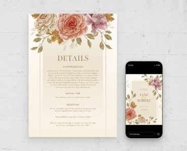 Flower Wedding Invitation Card Template (PSD Format)
