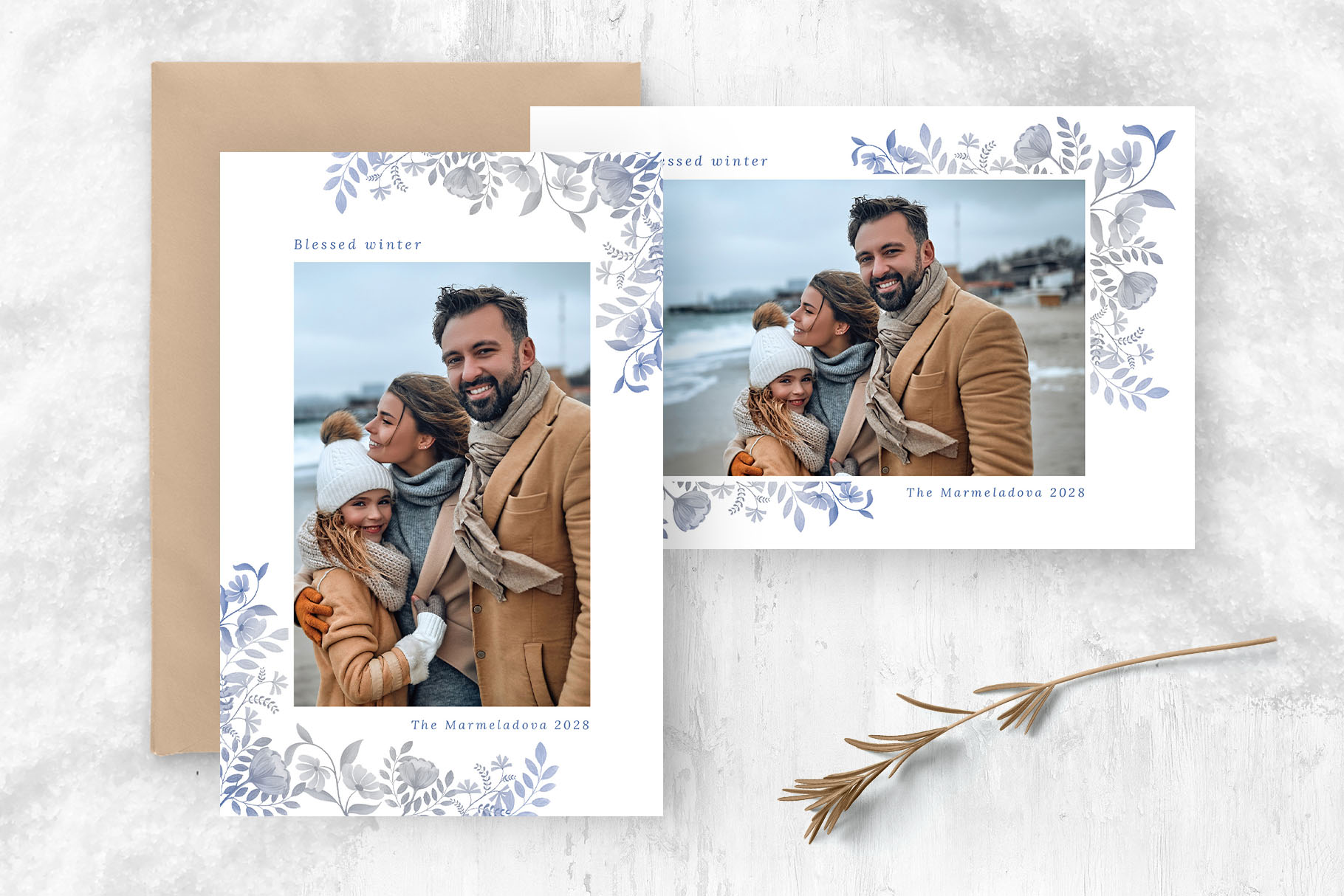 Ornate Floral Winter Photo Card Template