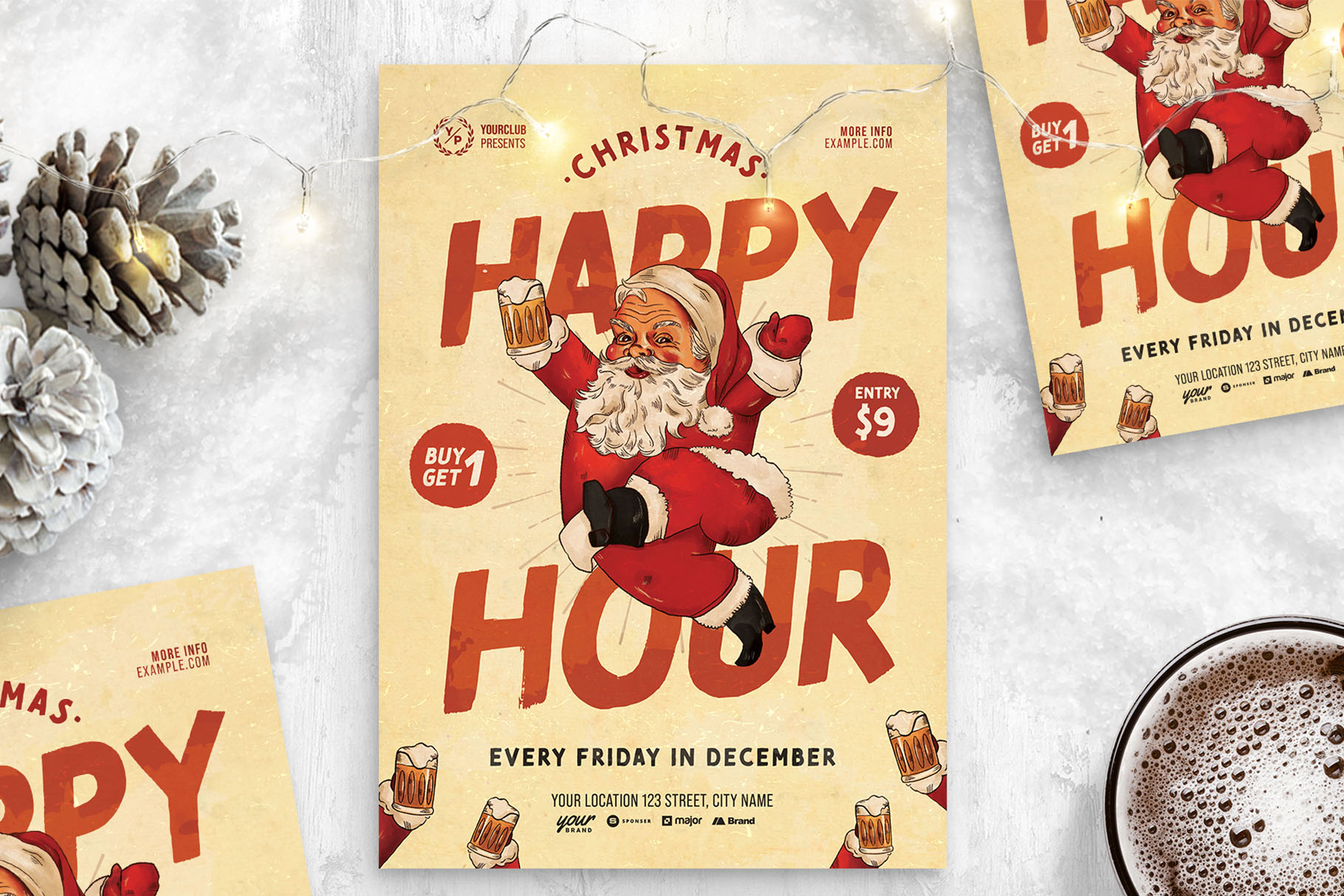 Christmas Happy Hour Flyer Template (PSD Format)
