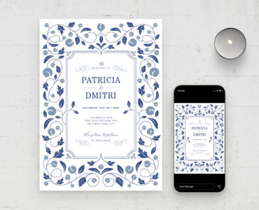 Blue Ornate Wedding Card Template (PSD Format)
