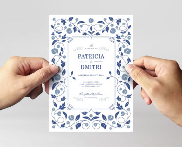 Blue Ornate Wedding Card Template (PSD Format)