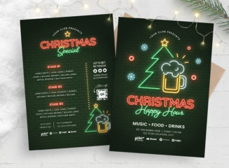 Christmas Happy Hour Flyer Template (PSD, AI, EPS Format)