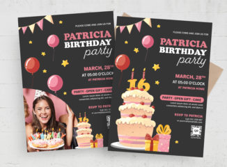 Birthday 16th Invite Flyer Template (PSD Format)