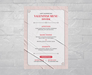 Valentine's Day Menu Flyer Template (PSD, AI, EPS Format)
