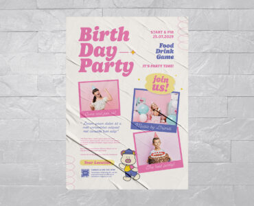 Y2K Birthday Party Flyer Template (AI, EPS Format)