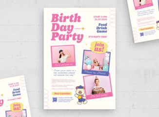 Y2K Birthday Party Flyer Template (AI, EPS Format)