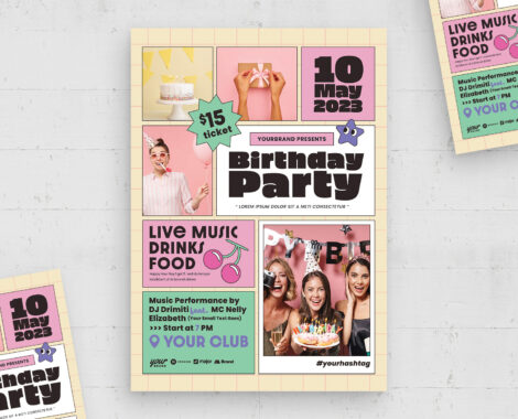 Y2K Birthday Party Flyer Templates (EPS, AI Format)