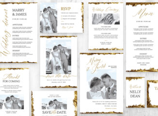 White & Gold Wedding Templates Suite (AI, EPS, PSD Format)