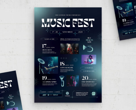 Music Festival Event Schedule Flyer Template (AI, EPS Format)