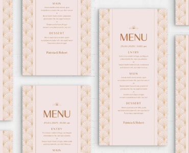 Pink Art Deco Wedding Stationery Templates (AI, EPS Format)