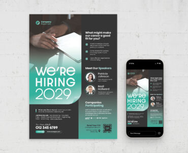 Recruitment / We're Hiring Flyer Poster Template (AI, EPS Format)