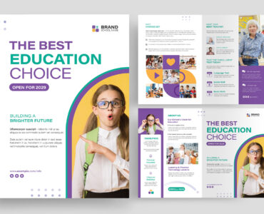 School Education Bifold Brochure Template (INDD, EPS, AI Format)
