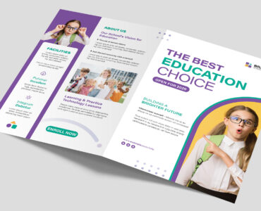 School Education Bifold Brochure Template (INDD, EPS, AI Format)