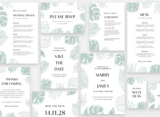 Tropical Wedding Invitation Templates Set (AI, EPS Format)