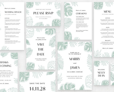 Tropical Wedding Invitation Templates Set (AI, EPS Format)