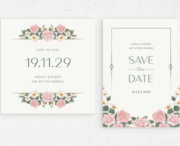 Wedding Invite Template Set Flowers (PSD Format)